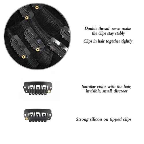 Miniatura 6 de Extensiones de cabello humano Remy de 14 pulgadas, 2.47 onzas, 7 unidades, 16 clips, lacio, grueso, 100% real, para mujer, color negro natural 1B