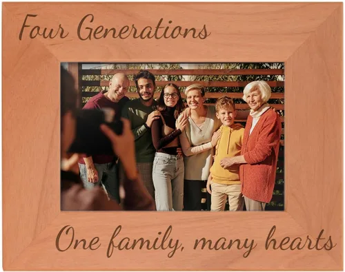 Miniatura 20 de Gifts For All By Rachel Olevia Five Generations One Family Many Hearts - Marco de fotos de madera natural grabado de 4 x 6 pulgadas, diseño