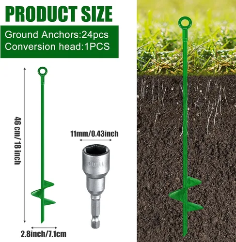Miniatura 2 de Chumia 6 Piezas Anclas de Tierra de 18 Pulgadas con Hoja Espiral de Servicio Pesado Kit de Anclas de Metal para Columpios y Cobertizos para Asegurar