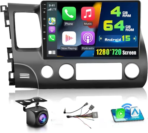 Miniatura 9 de 4Core+64G Android 15 Radio de coche para Honda Civic 2006-2011 inalámbrico Caplay Android Auto, 10 '' pantalla táctil estéreo navegación GPS WiFi