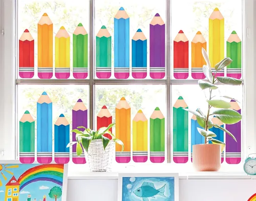 Miniatura 10 de Whaline 9 hojas coloridas de manzanas para ventana, calcomanías de doble cara para ventana de regreso a la escuela, manzanas de acuarela
