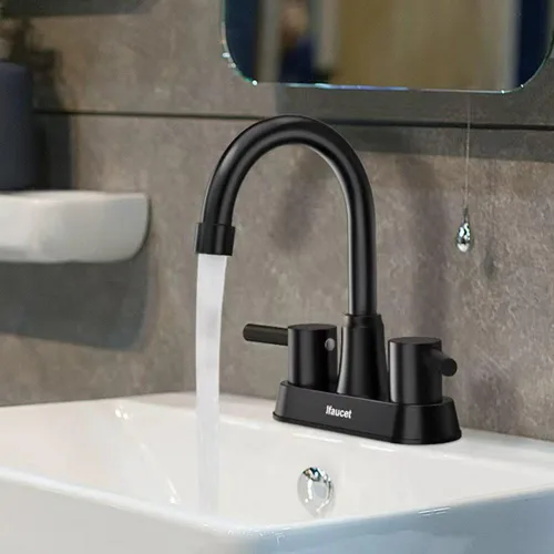 Miniatura 7 de Grifo de baño negro de 3 agujeros, grifos de baño para fregadero de 3 agujeros, grifo de lavabo de baño, juego central de 4 pulgadas y 2 asas, sin