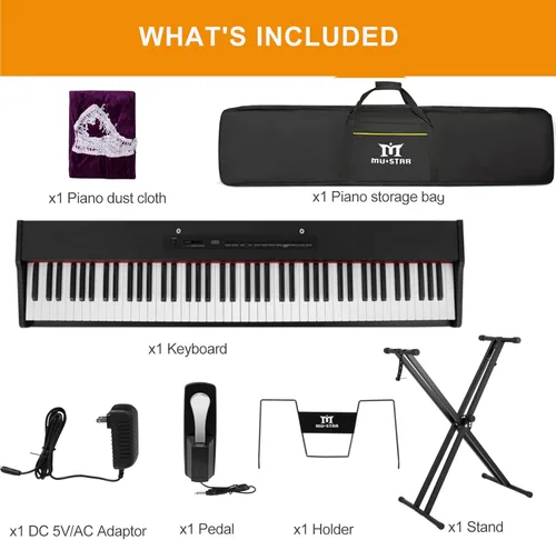 Miniatura 8 de Teclado de piano MUSTAR 88 teclas con teclado ponderado, teclado digital de piano de 88 teclas semi ponderado con soporte, piano eléctrico