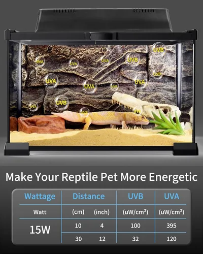 Miniatura 4 de LUCKY HERP T8 - Kit combinado de lámpara para reptiles de 15 W (nueva actualización), lámpara de reptil UVB con tubo fluorescente Desert UVB 10.0