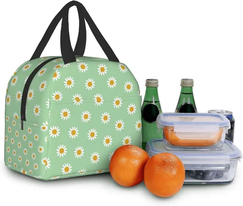 Miniatura 6 de Lonchera térmica verde con margaritas para adultos, niños, niñas, mujeres, trabajo, oficina, escuela, picnic, playa, lonchera reutilizable