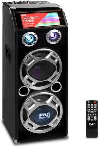 Pyle psufm1035 a Bluetooth 1000 W de 2 Vías sistema de altavoces con lector de tarjetas SD, radio FM, AUX entrada de 0.14 pulgadas y luces