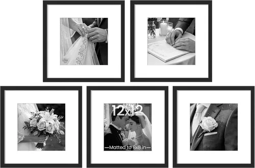 Miniatura 15 de upsimples 8x8 Picture Frame Set of 5, Display Pictures 4x4 with Mat or 8x8 Without, Wall Gallery Poster Frames, Black