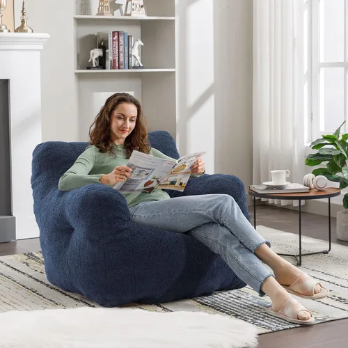 Miniatura 7 de Recaceik Sillas de Puf, Silla de Puf Relleno Suave con Bordes, Sofá Perezoso Esponjoso, Silla de Puf Gigante Imperial para Dormitorio, Sala de Azul