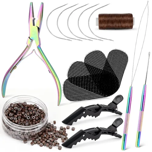 Miniatura 9 de NEWISHTOOL Kit de Extensiones de Cabello con Microenlaces, Alicates para Extensiones de Cabello con Cuentas, Aguja de Lazo y Gancho de Tracción