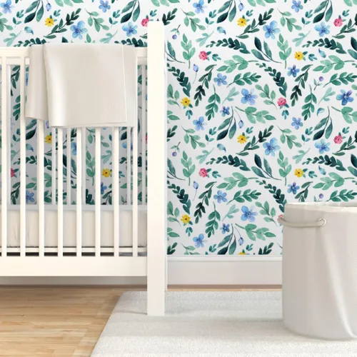 Miniatura 6 de Spoonflower Muestra de papel tapiz extraíble - Flor jardín acuarela florece azul amarillo rosa delicado botánico personalizado pre-pegado papel
