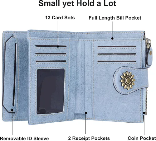 Miniatura 4 de Lavemi Cartera de piel para mujer, pequeña, compacta, con bloqueo RFID, para tarjetas de crédito, con bolsillo con cremallera