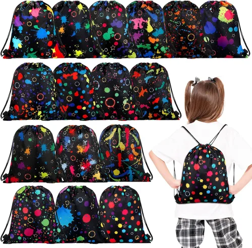Funtery 32 Bolsas con Cordón para Fiestas Brillantes, Favores de Fiesta Brillante, Bolsas de Dulces de Cumpleaños Neón para Adolescentes, Regalos