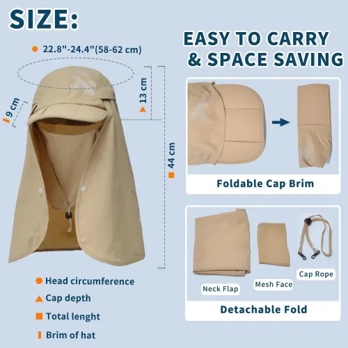 Miniatura 4 de Sombrero de pesca para hombres y mujeres, sombrero de protección solar UPF 50+, gorra plegable con solapa de malla para el cuello, correa resistente