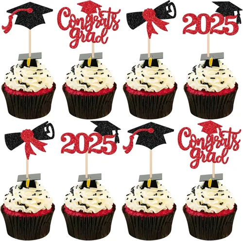 Miniatura 35 de 1 pieza de decoración para pastel de clase 2025 con purpurina, tapa de graduación 2025, decoración de pastel de felicitaciones para 2025, decoración