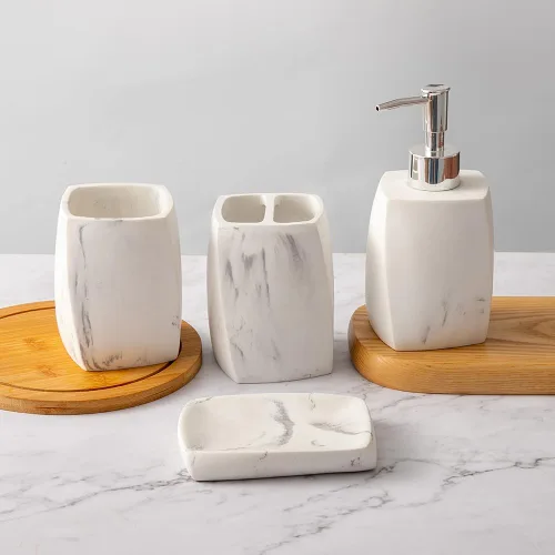 Juego de accesorios de baño, organizador de baño de 4 piezas con vaso de cepillo de dientes, dispensador de jabón, jabonera, vaso, kits de resina
