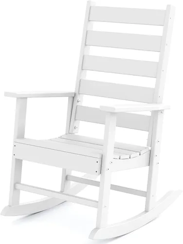 Miniatura 16 de GREENVINES Juego de 2 sillas mecedoras para exteriores Plástico HDPE Mecedoras de patio Silla mecedora de porche Coctelera De gran