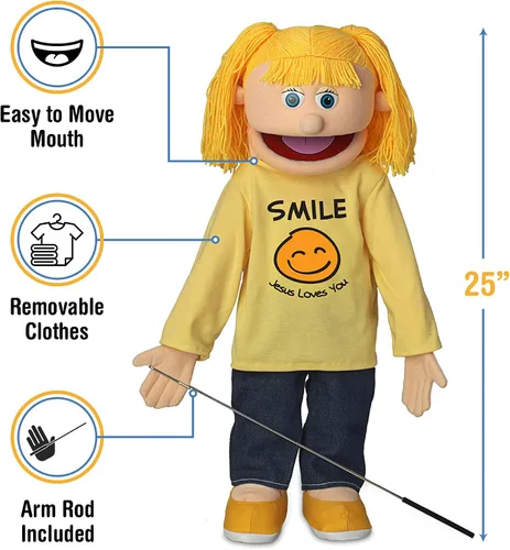 Miniatura 2 de 25" Smile Jesus Loves You, Peach Girl, cuerpo completo, marioneta de ministerio cristiano