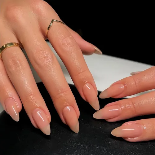 Miniatura 22 de Uñas postizas de presión con forma de almendra rosa de longitud media estilo stiletto, uñas artificiales de gel suave reutilizables acrílicas