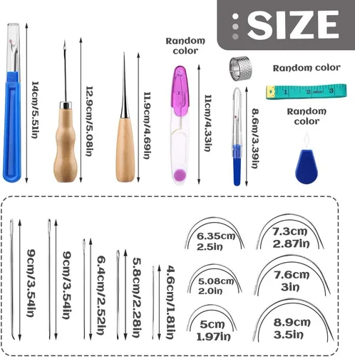 Miniatura 2 de BUTUZE Kit de reparación de tapicería, kit de costura de cuero, hilo de coser, hilo encerado, agujas de coser a mano resistentes, punzón de costura