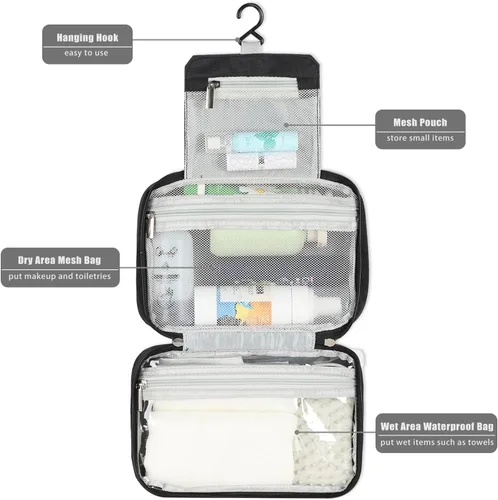 Miniatura 3 de Etercycle Neceser de viaje compacto para mujeres y hombres, organizador de ducha colgante impermeable con gancho, bolsa de lavado plegable portátil