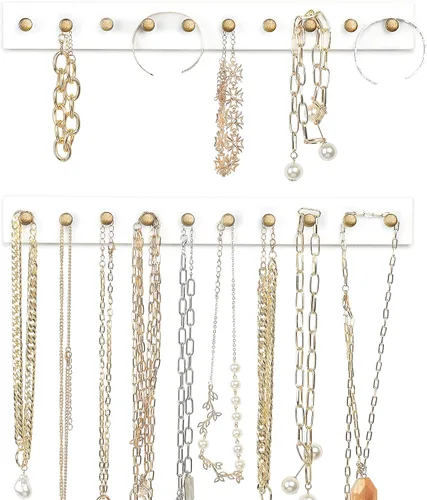 Mkono Juego de 2 soportes para collares de madera, organizador de joyas con 20 ganchos redondos de metal, ganchos de joyería para collares,