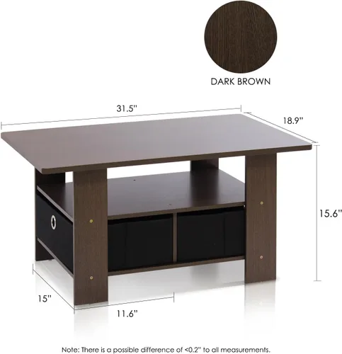 Miniatura 7 de Furinno - Mesa de centro con cajones, marrón oscuro/negro