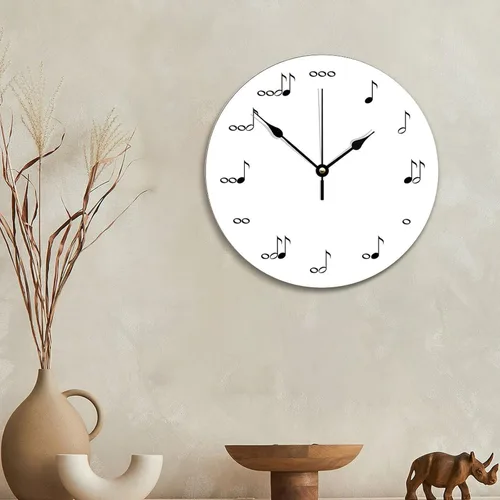 Miniatura 4 de Reloj de pared con diseño de notas musicales cuadradas de 10 pulgadas, reloj de pared de madera con patrón blanco, silencioso, sin tictac, funciona