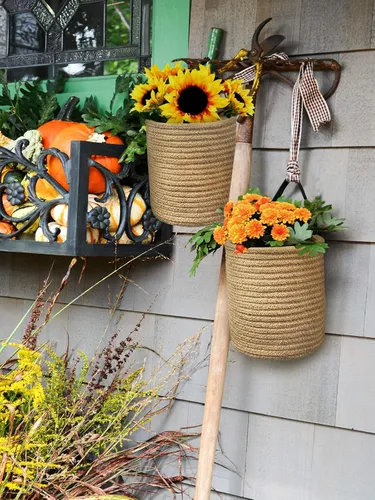 Miniatura 4 de Goodpick Paquete de 2 cestas colgantes de yute - Cesta tejida pequeña de helecho colgante con cuerda, cesta de pared para plantas de flores, juego