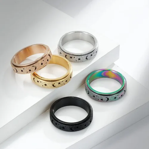 Miniatura 6 de ALEXTINA - Anillo de juguete para ansiedad para mujeres y hombres, giratorio, acero inoxidable, 0.24 y 0.31 pulgadas, alivio de ansiedad, para Arco