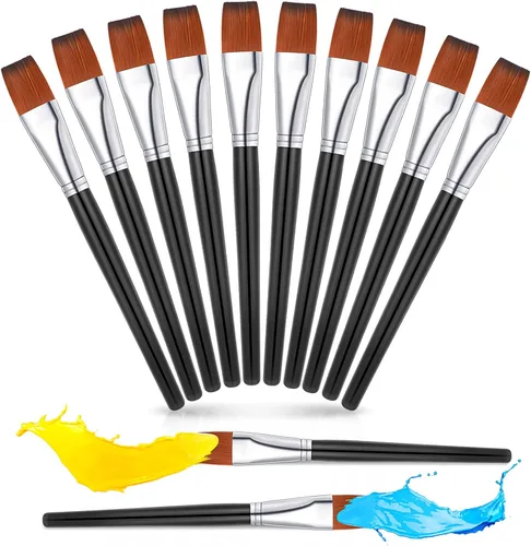 Zonon 10 pinceles de pintura de cabeza plana de 1 pulgada, pinceles de pintura acrílica de acuarela a granel, pinceles de pelo de nailon sintético,