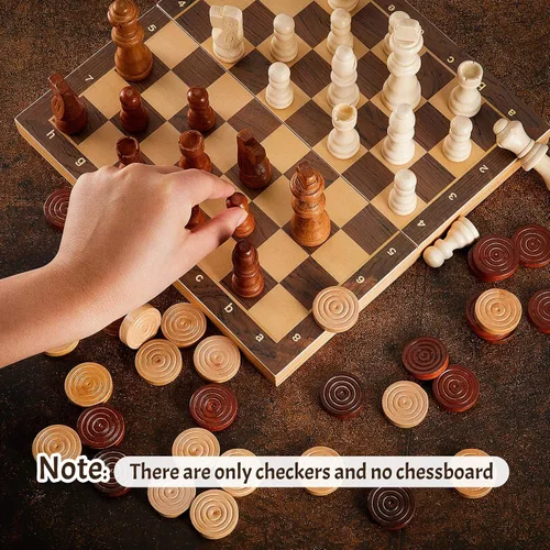 Miniatura 7 de Sumind Juego de 80 piezas de ajedrez de madera 2 en 1 hecho a mano con bolsa de almacenamiento con cordón, juego de ajedrez de madera, accesorios