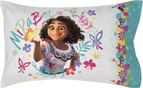 Miniatura 5 de Disney Encanto Tropical Delight - Juego de ropa de cama infantil de 4 piezas con flores y mariposas rosas y aguamarina, edredón, sábana bajera