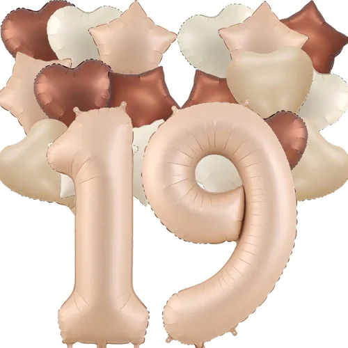 Miniatura 43 de Globos de 40 pulgadas color crema número 10, 17 piezas de globos de helio grandes con globos de corazón neutros crema nude caramelo beige marrón