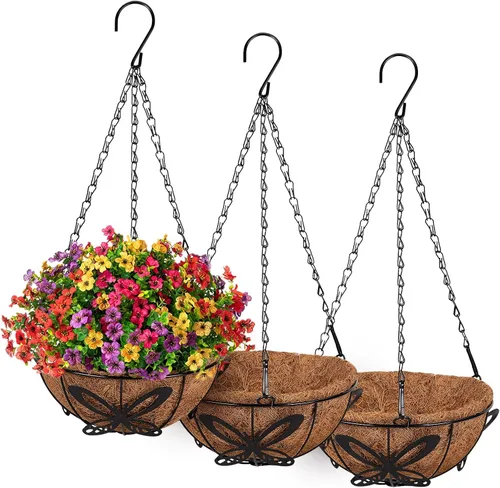 Miniatura 10 de QCQHDU Paquete de 2 cestas colgantes de metal de 10 pulgadas para orquídeas para plantas al aire libre, cesta colgante de orquídeas