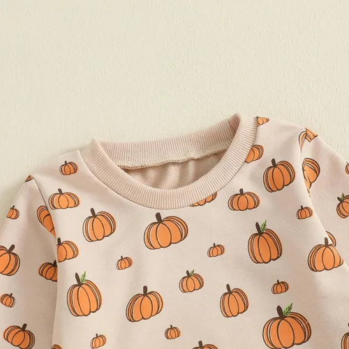 Miniatura 59 de Adobabirl Conjunto de sudadera y pantalones de Halloween para bebé, sudadera y pantalones con parche de calabaza para Halloween, otoño, ropa de bebé