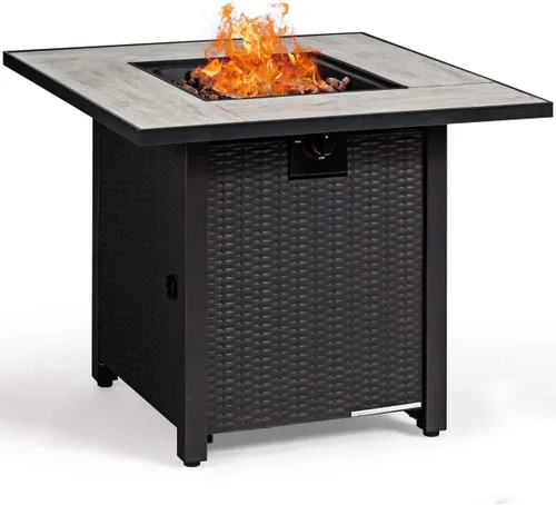 Giantex Mesa para fogata de propano, 30 pulgadas, 50,000 BTU cuadrada de gas con mesa de cerámica, calentador de gas en relieve con roca de lava,