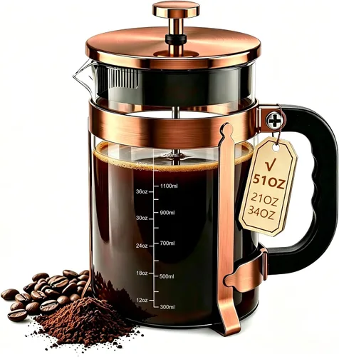 Miniatura 16 de QUQIYSO Cafetera de prensa francesa de acero inoxidable 304 con 4 filtros, resistente al calor, duradera, fácil de limpiar, prensa de café de vidrio