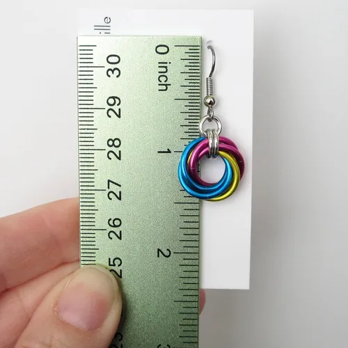 Miniatura 2 de Pansexual pride earrings, handmade chainmail love knot jewelry; pink, yellow, blue