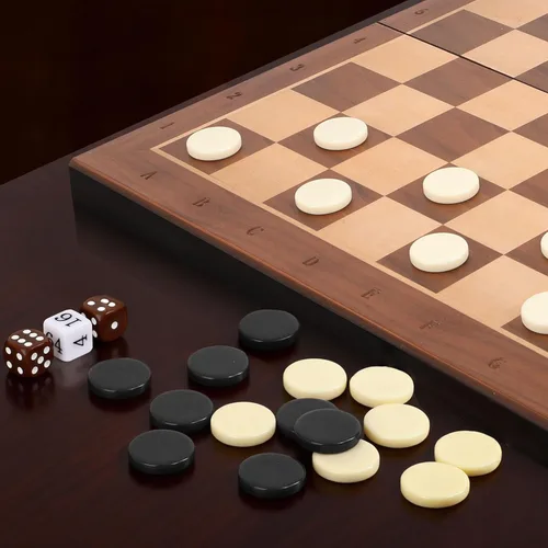 Miniatura 6 de Piezas de Damas - Piezas de Backgammon - Marrón Oscuro/Natural 15 piezas Cada (Negro y Beige, 27mm/1.06in)