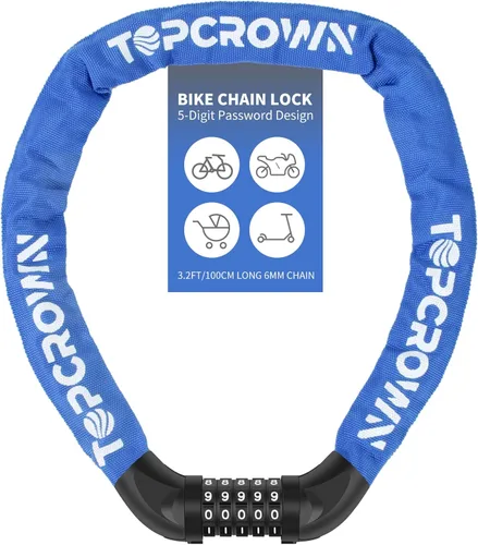 Miniatura 19 de Topcrown Cerradura de cadena para bicicleta, diales digitales de metal mejorados, 3.2 pies de largo, alta seguridad, resistente, antirrobo