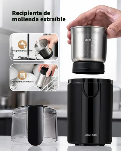 Miniatura 7 de SHARDOR Molinillo de café eléctrico, especias, hierbas, molinillo para especias y semillas en grano de café, con 2 cuencos extraíbles de acero