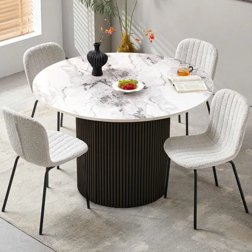 Miniatura 18 de Juego de Mesa de Comedor Redonda de 37 Pulgadas para 4, Moderno Juego de Café de Cocina de Círculo Pequeño para Apartamento, Sala de Estar, Oficina