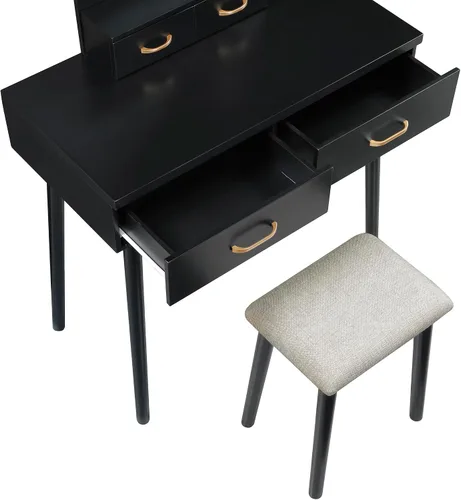 Miniatura 15 de Lexicon Tocador moderno con espejo, luces LED, 3 modos de iluminación, pequeño juego de tocador de maquillaje con 4 cajones y taburete acolchado