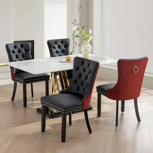 Miniatura 8 de SoarFlash Juego de 2 sillas de comedor de tela de lino, sillas de comedor tapizadas con ribete de cabeza de clavo y patas de madera de color claro