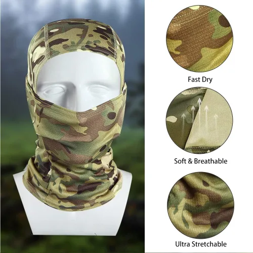 Miniatura 2 de Máscara facial de camuflaje militar, bandana, pasamontañas, capucha para hombres y mujeres, entrenamiento táctico, ciclismo, esquí, resistente al