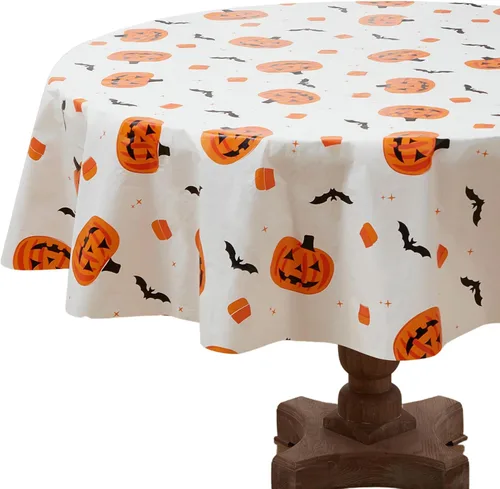 Miniatura 7 de Serafina Home Mantel de vinilo de Halloween: vinilo PEVA con mantel de respaldo de franela reutilizable (Jack O Lantern, 52 "x 70")