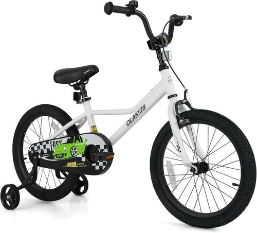 Miniatura 19 de Olakids Bicicleta para niños, 12, 14, 16, 18 pulgadas, con ruedas de entrenamiento, asiento ajustable y manillar, freno y freno de mano, bicicleta