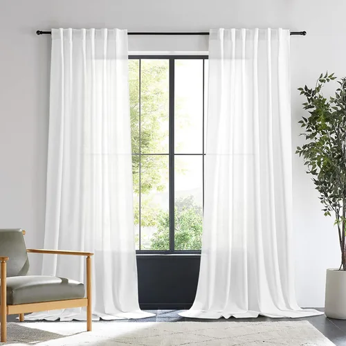 Miniatura 45 de Cortinas de lino 92 pulgadas de largo, juego de 2 paneles con bolsillo para barra, lengüeta trasera, cortinas transparentes para ventanas