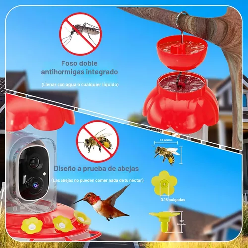 Miniatura 4 de Comedero de colibrí con cámara, comedero inteligente inalámbrico para pájaros para ver video al aire libre, cámara AI con videos de captura