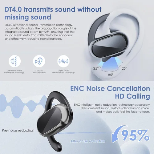Miniatura 5 de Auriculares inalámbricos, auriculares de oído abierto, auriculares de sonido panorámico de 360 grados, DT4.0 sin pérdida de sonido, conducción